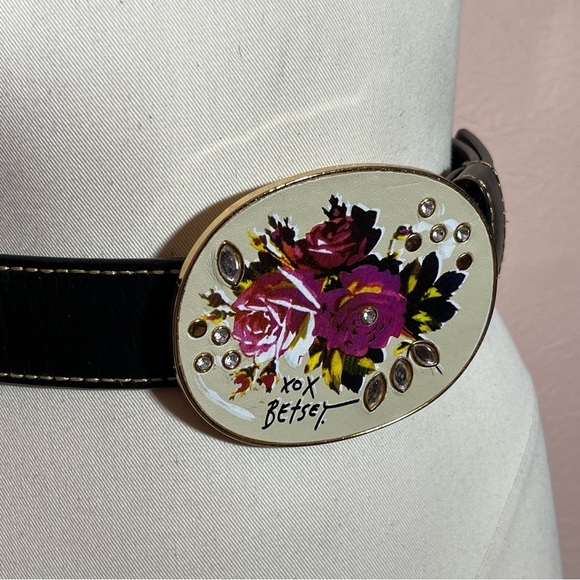 Betsey Johnson Vintage Y2K Western Black Leather Oversized Floral Belt med 31-35 main image 13